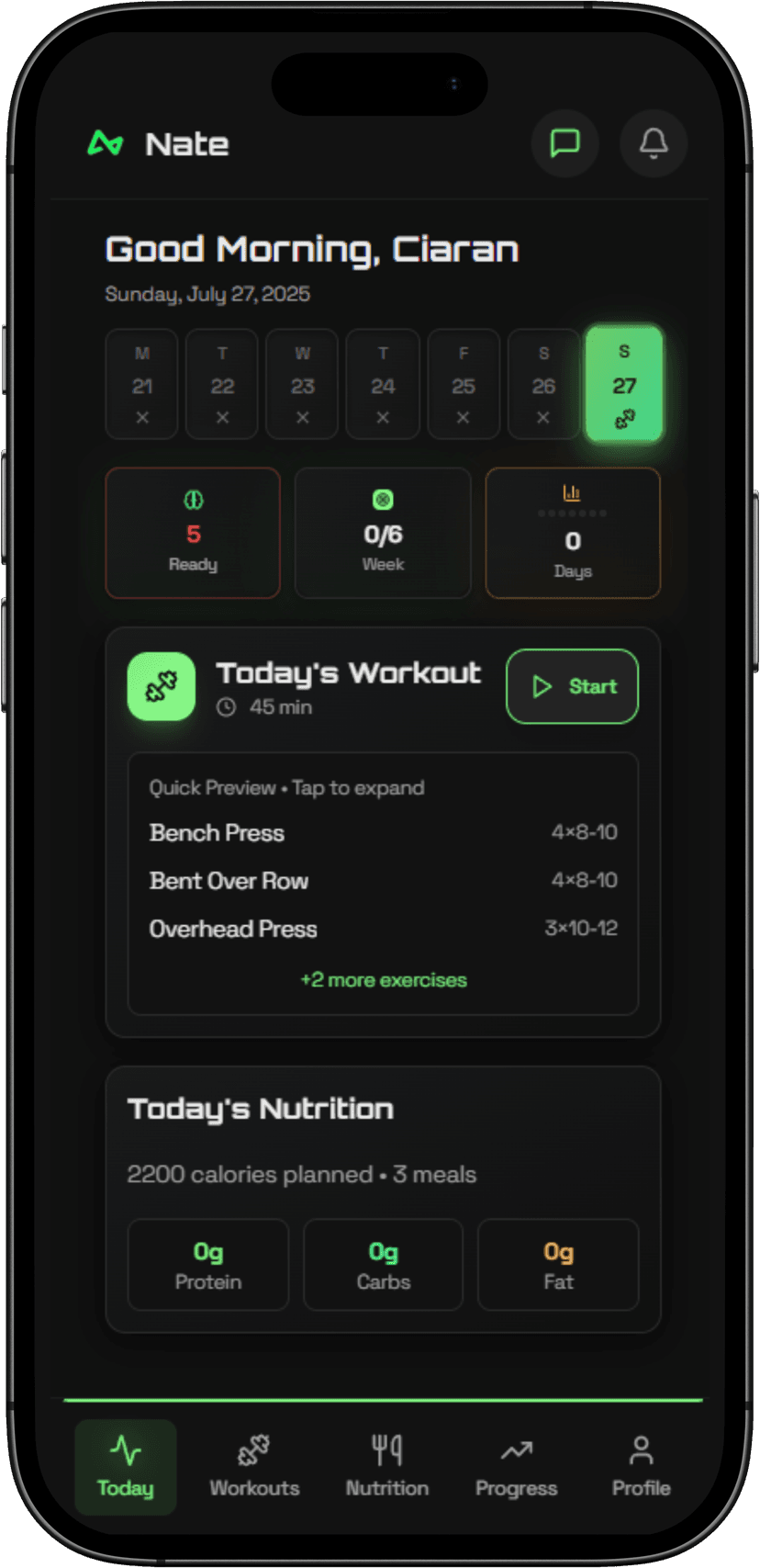 Nate Today Dashboard Mobile App